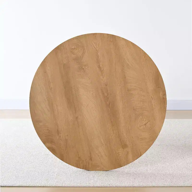 Table de salle à manger moderne ronde à pied central avec finition grain de bois