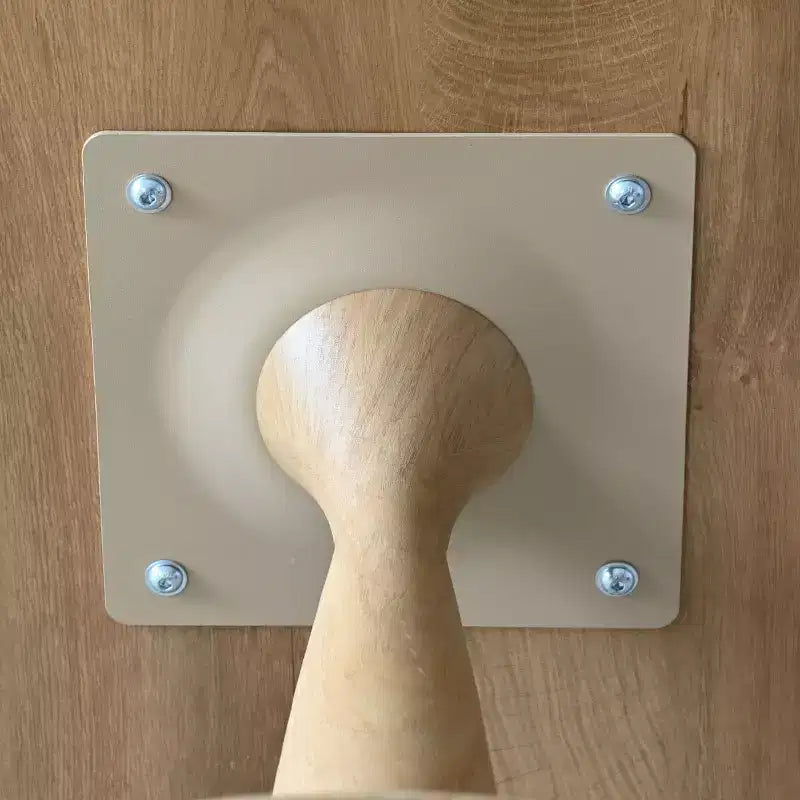 Table de salle à manger moderne ronde à pied central avec finition grain de bois