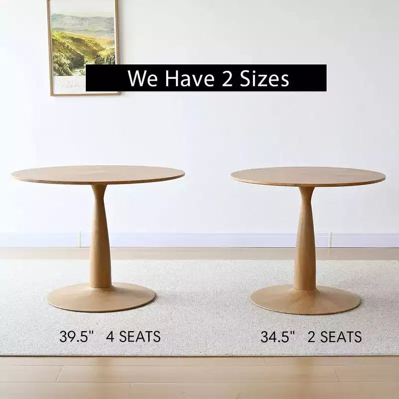 Table de salle à manger moderne ronde à pied central avec finition grain de bois