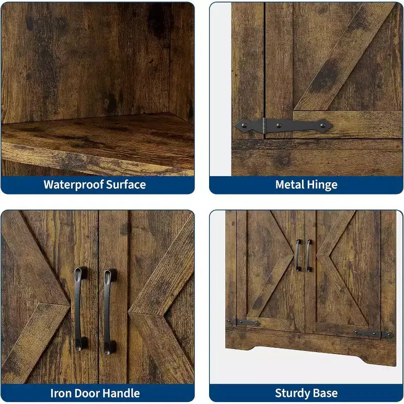 Meuble d'angle haut de 175 cm, Meuble de rangement d'angle style ferme, Rangement peu encombrant, Porte vitrée, Étagères réglables, pour Salon, Cuisine