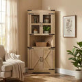 69 Tall Corner Cabinet, Farmhouse Corner Storage Cabinet, Space Saving Storage, Glass Door, Adjustable Shelves, for Living Room, Kitchen