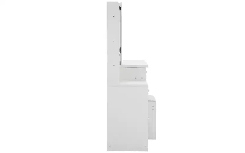 Coiffeuse de luxe de 94 cm avec miroir LED coulissant, rangement intégré, prise de courant, support pour sèche-cheveux et meuble latéral pour chambre à coucher