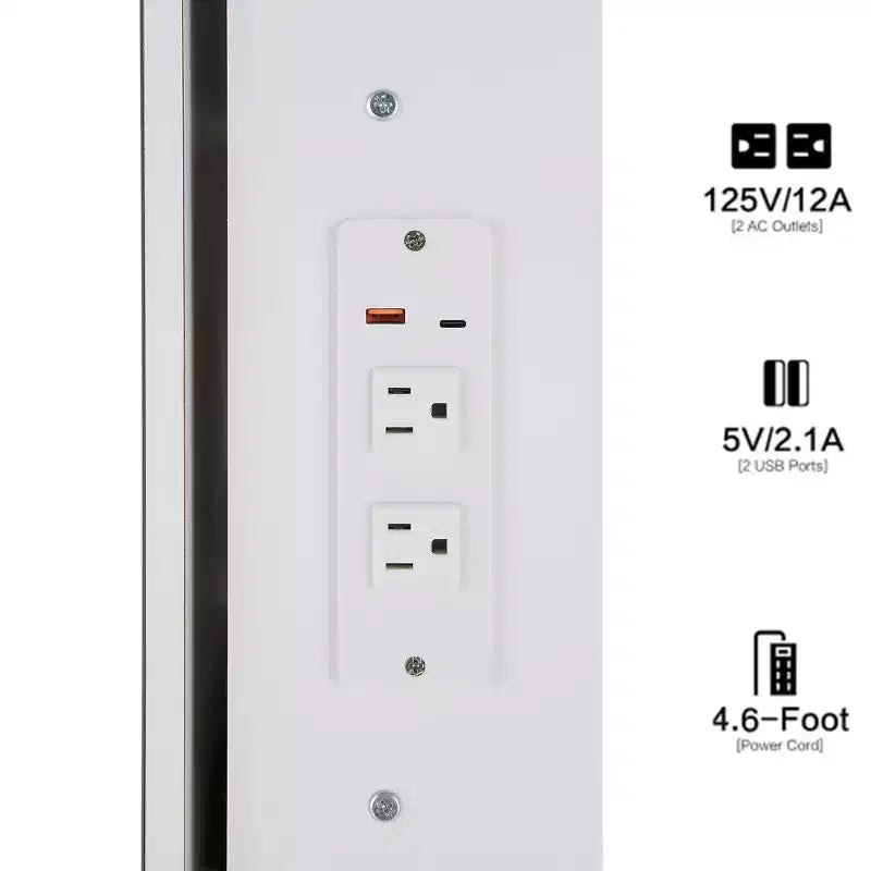 Coiffeuse de luxe de 94 cm avec miroir LED coulissant, rangement intégré, prise de courant, support pour sèche-cheveux et meuble latéral pour chambre à coucher