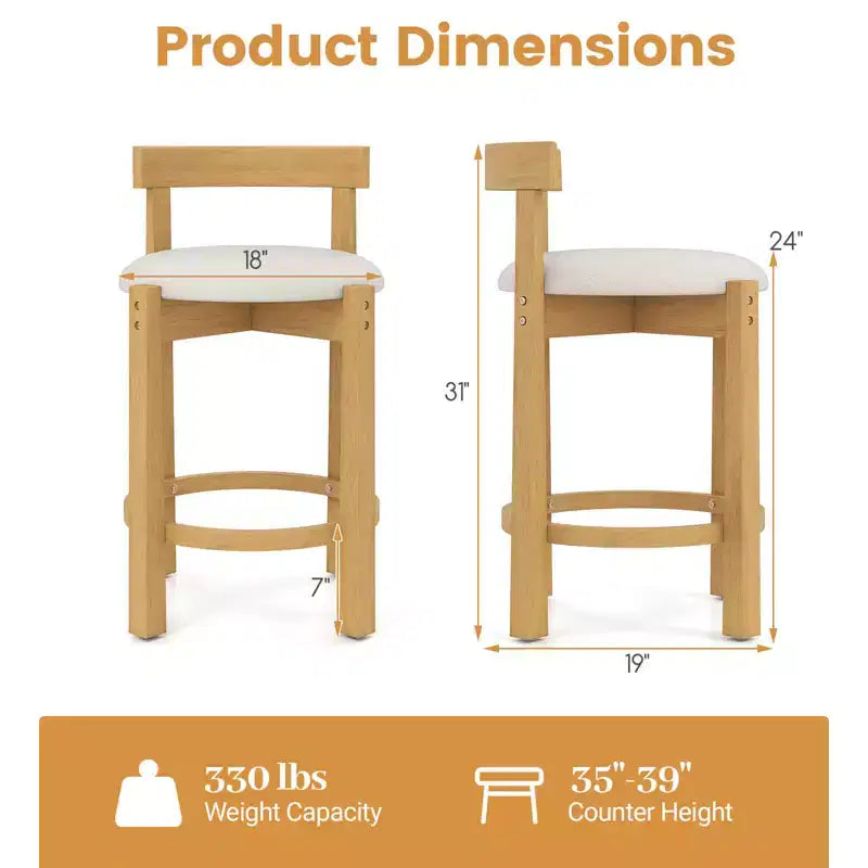 Tabourets de bar hauteur comptoir avec dossiers et repose-pieds pour salle à manger