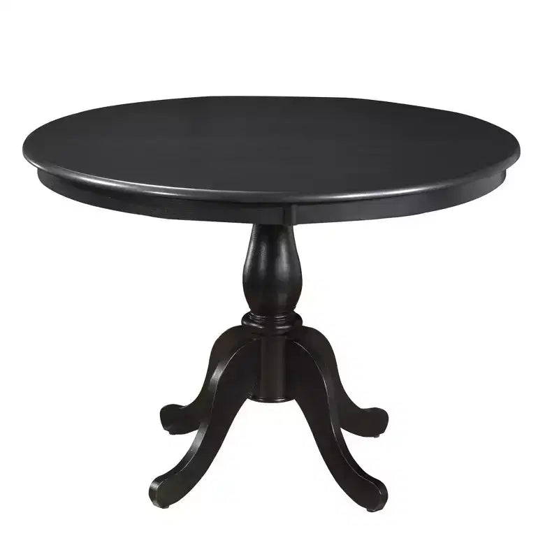 HomeRoots 42 Black Rounded Solid Manufactured Wood And Solid Wood Pedestal Base Dining Table