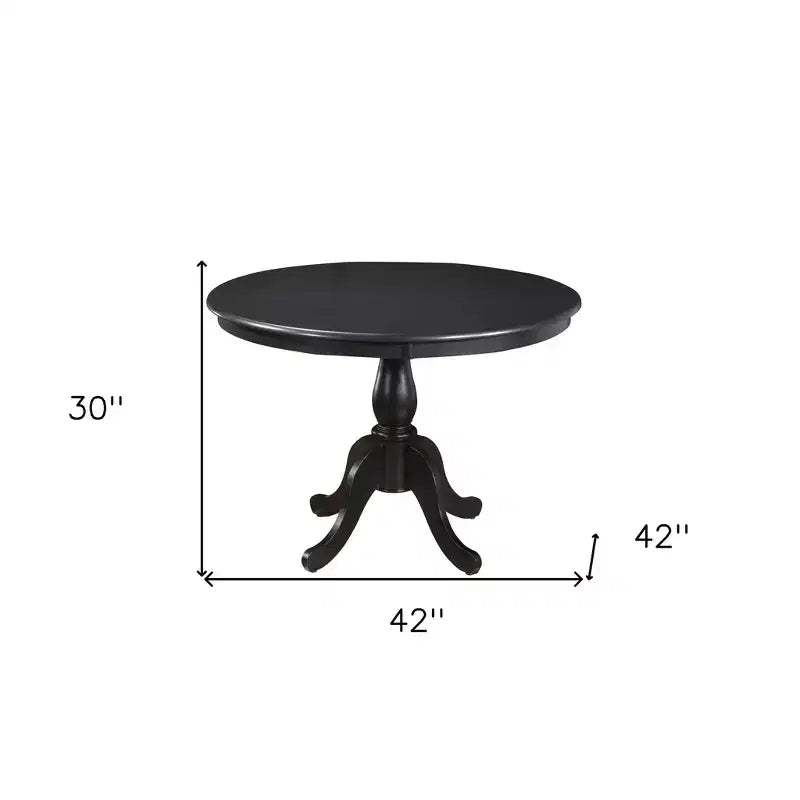 Table de salle à manger noire avec piédestal en bois massif et bois manufacturé, avec plateau rond