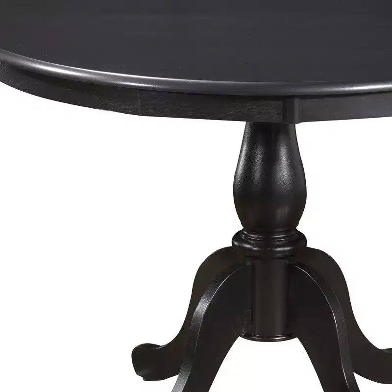 Table de salle à manger noire avec piédestal en bois massif et bois manufacturé, avec plateau rond