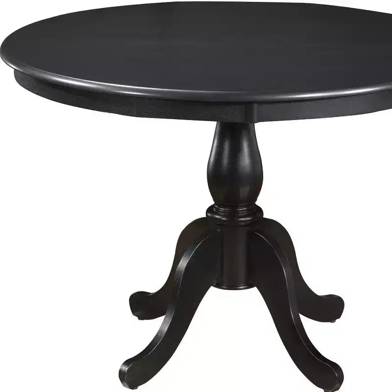 Table de salle à manger noire avec piédestal en bois massif et bois manufacturé, avec plateau rond