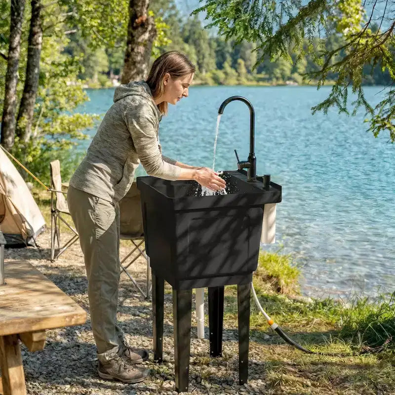Évier utilitaire portable pour buanderie, bac à laver autoportant avec robinet, distributeur de savon et tuyaux