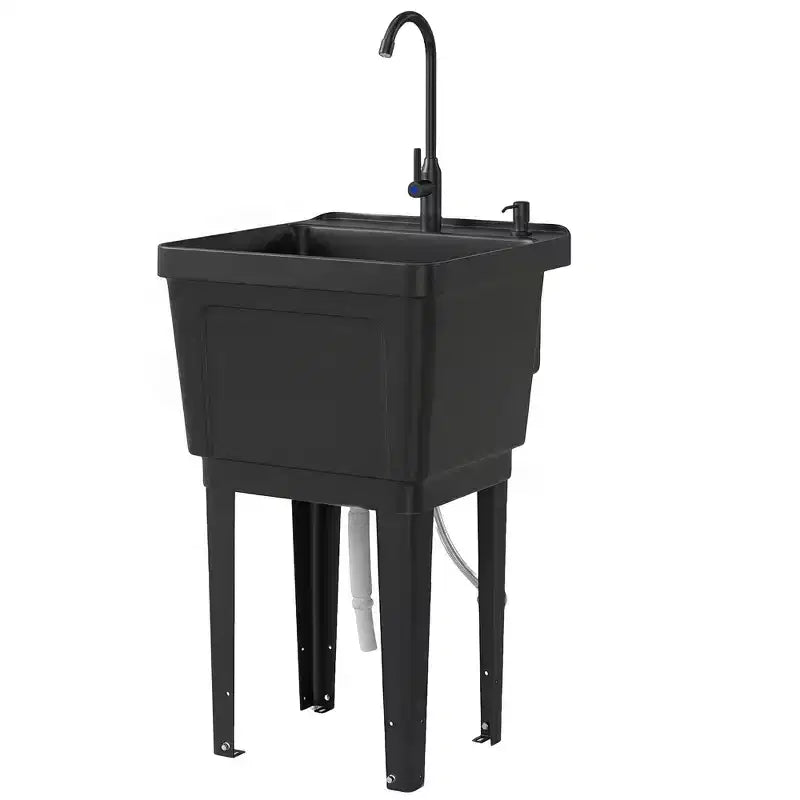Évier utilitaire portable pour buanderie, bac à laver autoportant avec robinet, distributeur de savon et tuyaux