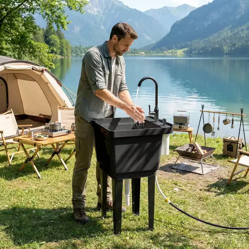 Évier utilitaire portable pour buanderie, bac à laver autoportant avec robinet, distributeur de savon et tuyaux