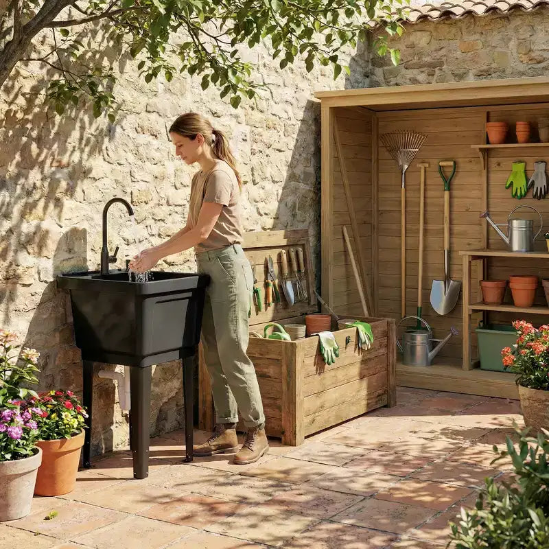 Évier utilitaire portable pour buanderie, bac à laver autoportant avec robinet, distributeur de savon et tuyaux