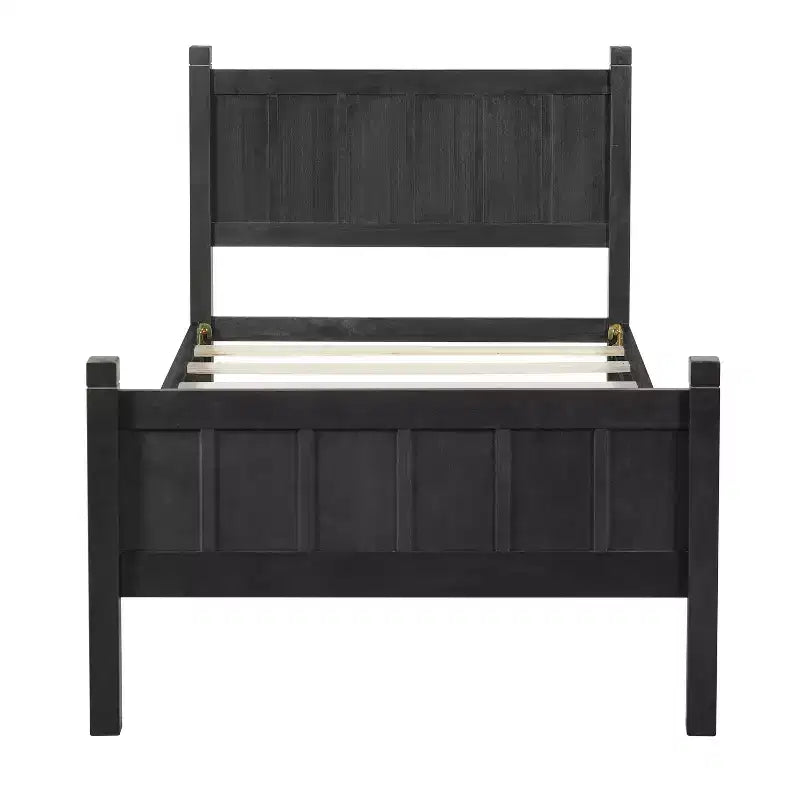 Lit double/grand/Queen avec tête et pied de lit, plateforme de lit de style ferme, support à lattes en bois, noyer