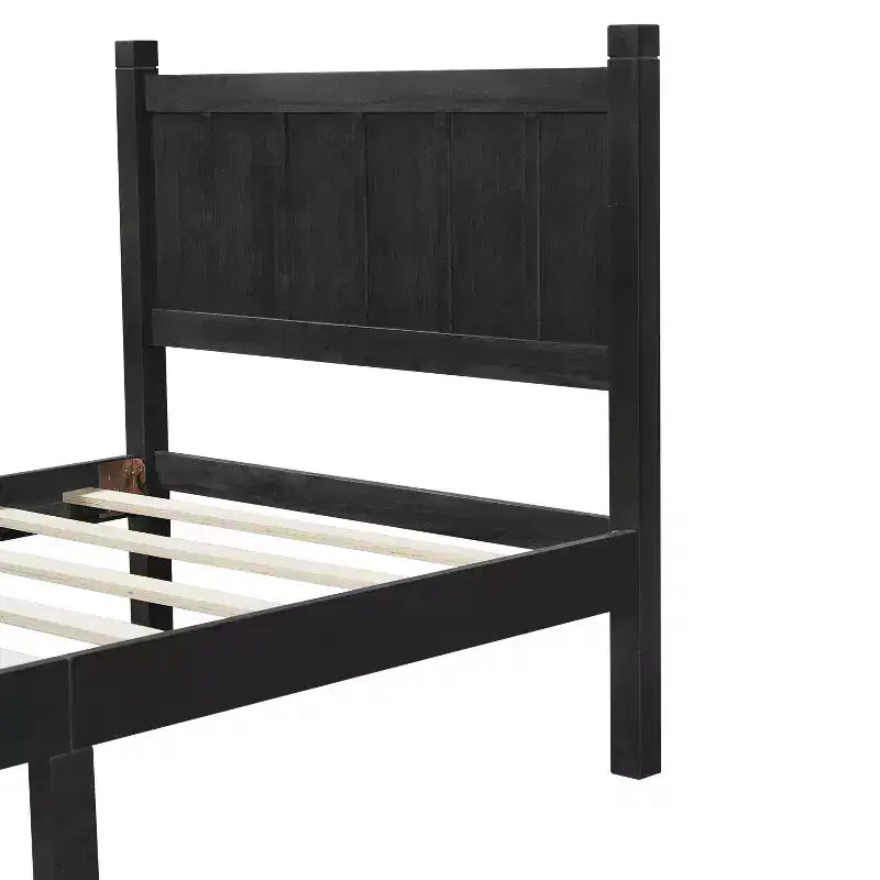 Lit double/grand/Queen avec tête et pied de lit, plateforme de lit de style ferme, support à lattes en bois, noyer