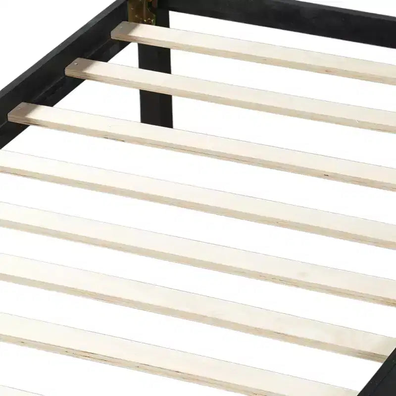 Lit double/grand/Queen avec tête et pied de lit, plateforme de lit de style ferme, support à lattes en bois, noyer