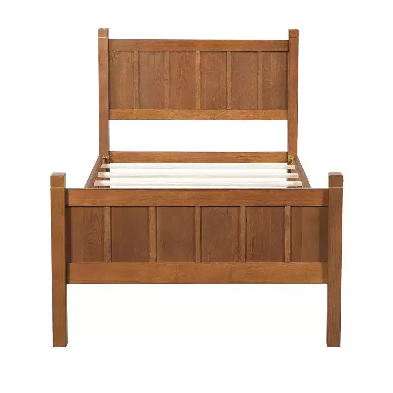 Lit double/grand/Queen avec tête et pied de lit, plateforme de lit de style ferme, support à lattes en bois, noyer