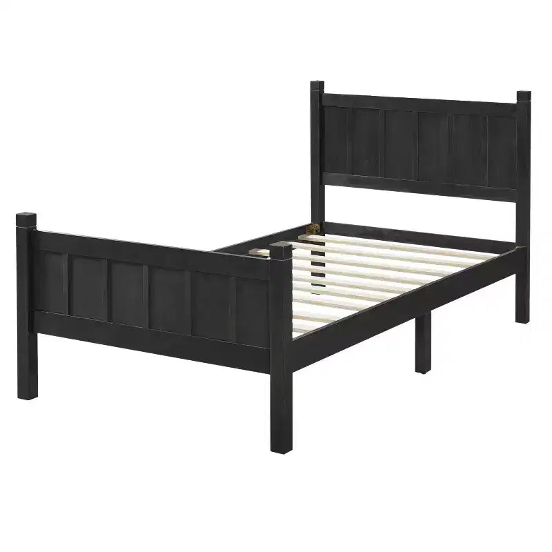 Lit double/grand/Queen avec tête et pied de lit, plateforme de lit de style ferme, support à lattes en bois, noyer