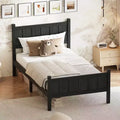 Twin/Full/Queen Size Bed Frame with Headboard & Footboard, Farmhouse Platform Bed, Wood Slats Support, Walnut - ModernLuxe