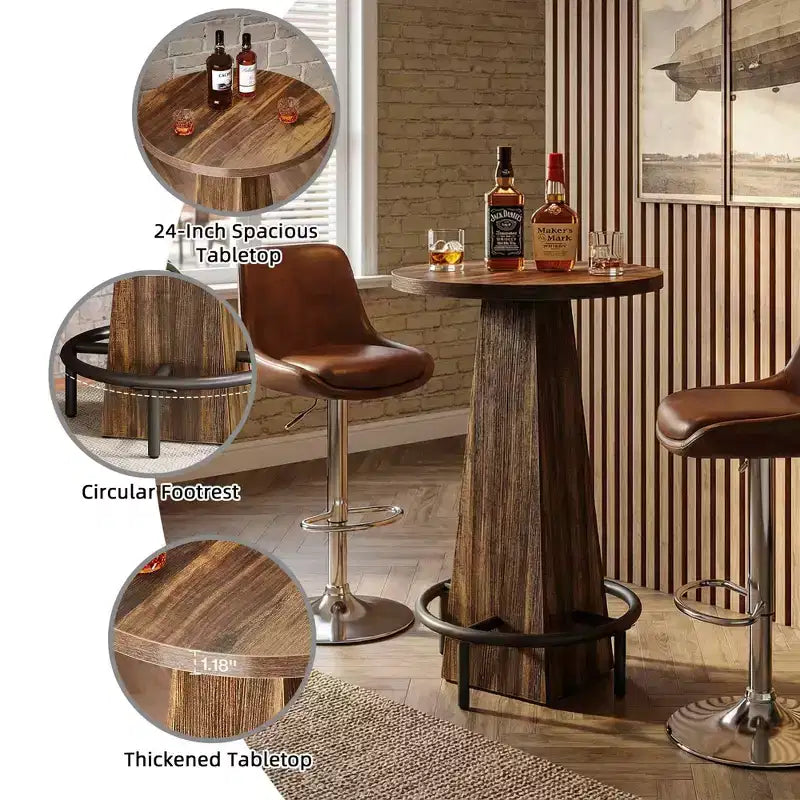 Table de cocktail ronde de 23,7 pouces, table de bar pour la maison et le bureau