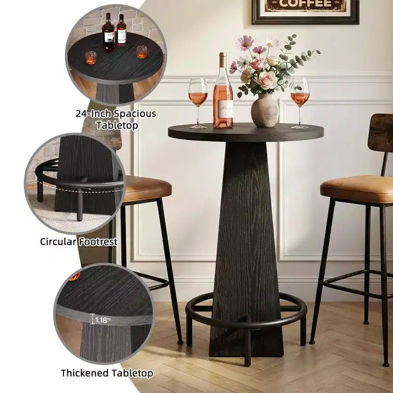 Table de cocktail ronde de 23,7 pouces, table de bar pour la maison et le bureau