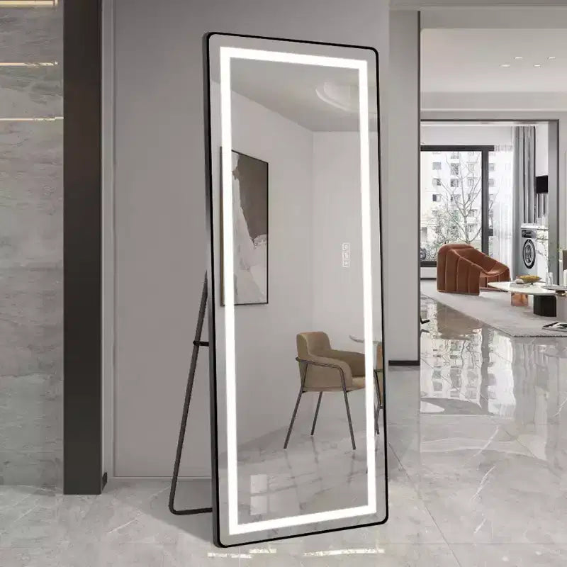 Full-Length Vertical LED Mirror with Bracket, Freestanding or Wall-Mounted, Modern Vanity Mirror for Bedroom and Dressing Room-Panipeachy