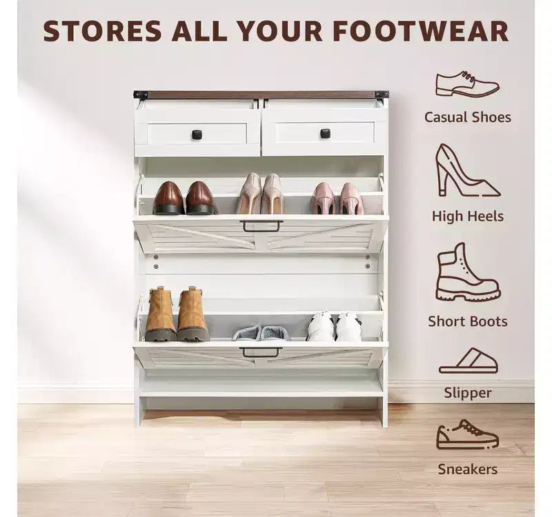 Meuble à chaussures étroit de style ferme avec tiroirs à abattant - Meuble de rangement pour chaussures d'entrée avec 2 tiroirs utilitaires