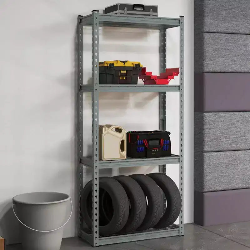 Étagère métallique à 4 niveaux, robuste, en fil de fer, avec patins antidérapants, gris
