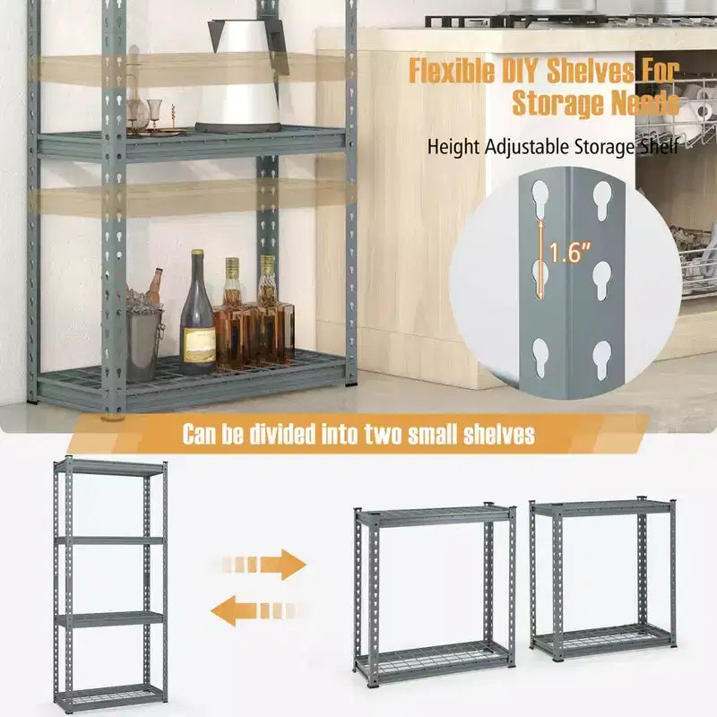 Étagère métallique à 4 niveaux, robuste, en fil de fer, avec patins antidérapants, gris