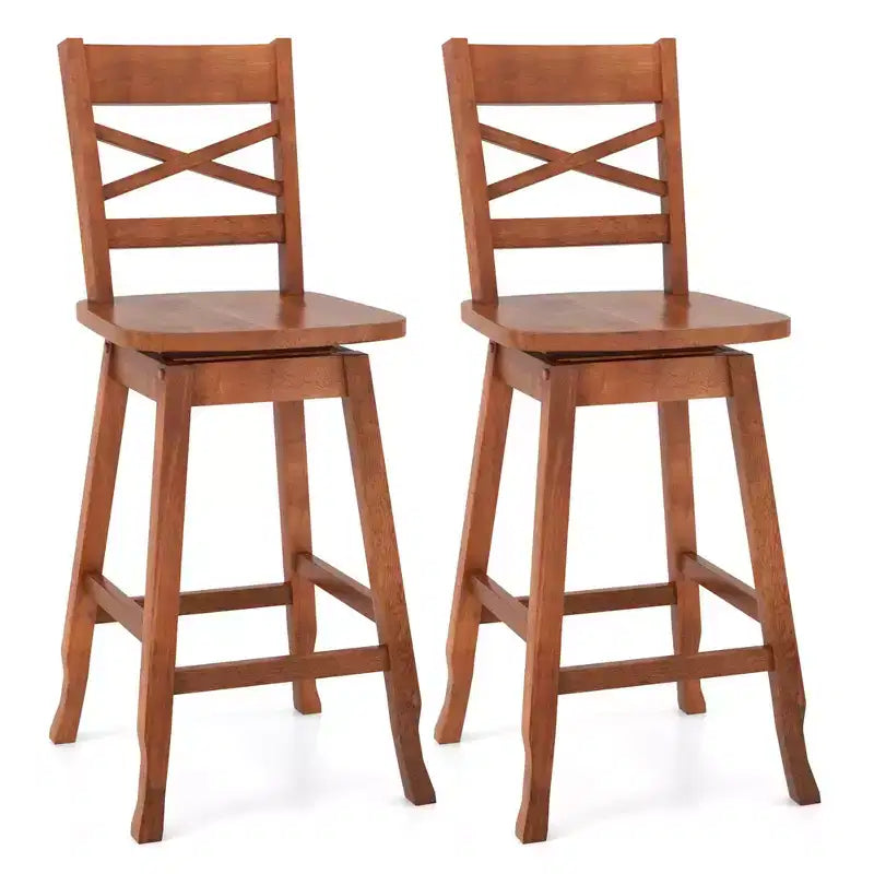 Costway 2 PCS 24/30 Counter/Bar Height Stool Rubber Wood Swivel Bar Stool with Inclined Backrest Walnut