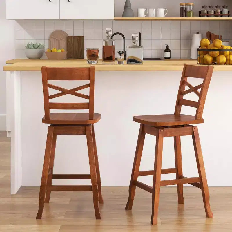 Tabouret de bar pivotant en bois d'hévéa de 24/30 pouces avec dossier incliné Noyer