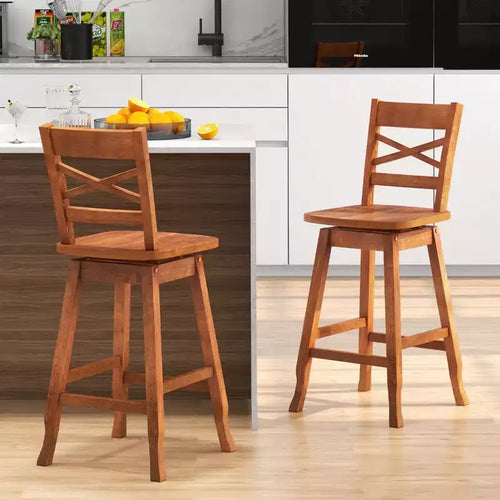 Tabouret de bar pivotant en bois d'hévéa de 24/30 pouces avec dossier incliné Noyer