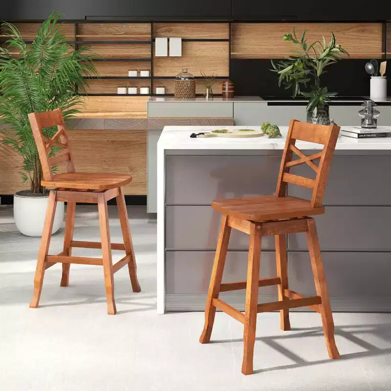 Tabouret de bar pivotant en bois d'hévéa de 24/30 pouces avec dossier incliné Noyer