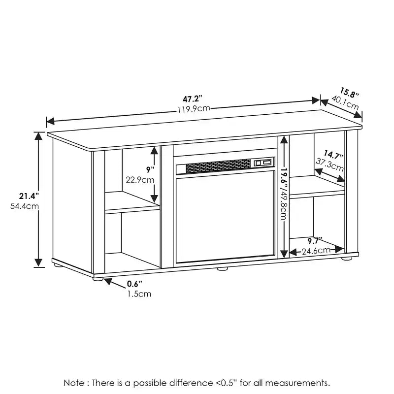 Meuble TV avec cheminée, meuble de rangement pour TV jusqu'à 55 pouces, blanc