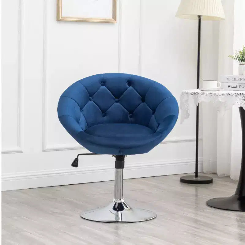 Fauteuil d'appoint pivotant, dossier capitonné en velours, bleu