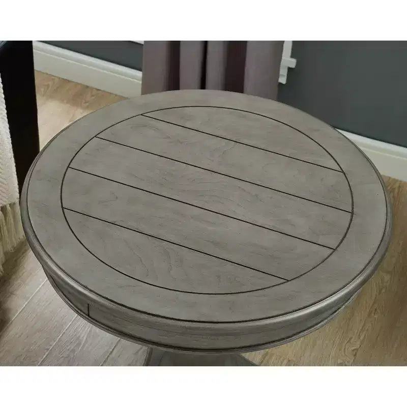 Table d'appoint ronde sur pied en bois, grise