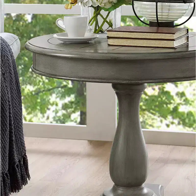Table d'appoint ronde sur pied en bois, grise