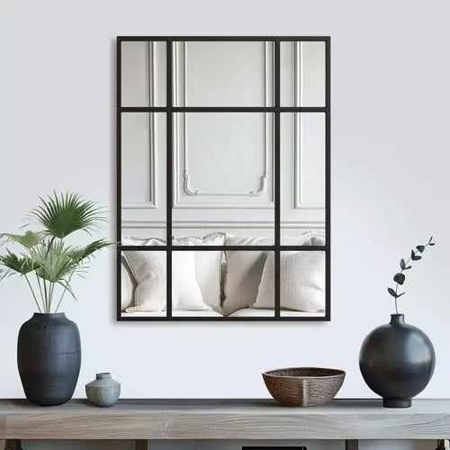 PexFix 39x30 Rectangle Wall Mirror Window Framed Bathroom Mirror Black