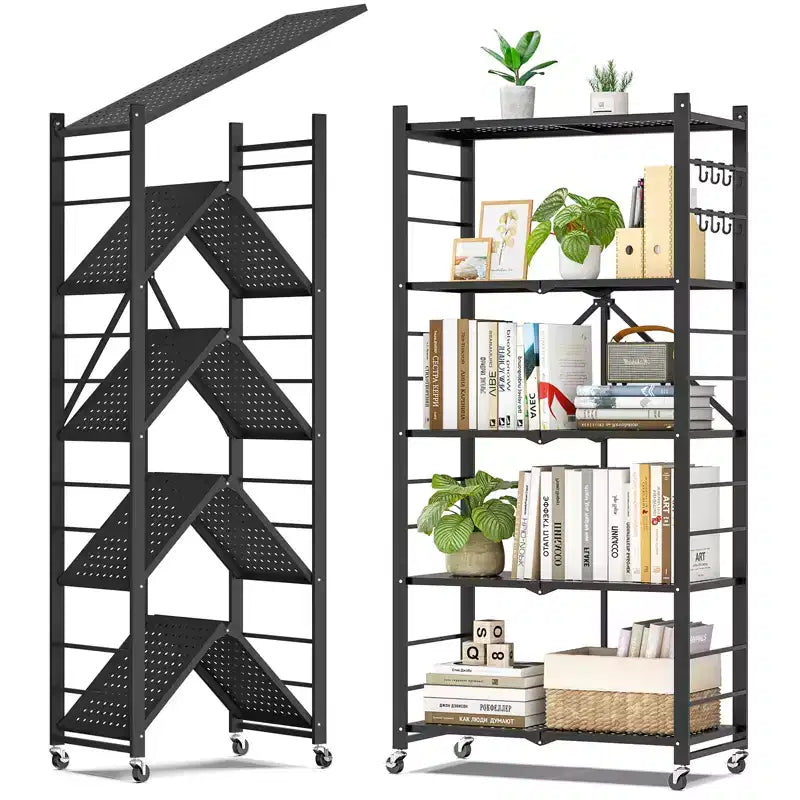 Foldable Metal Storage Shelves 4 or 5 Tier with Hooks and Wheels